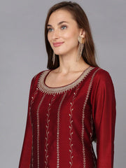 Burgundy Silk Blend Embroidered Festive