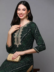 Viscose Rayon Green Bandhani Printed-VCK9470