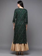 Viscose Rayon Green Bandhani Printed-VCK9470