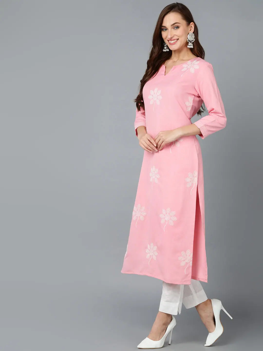 Rose Pink Embroidered Kurta - Elegant Indian Kurta Ladies