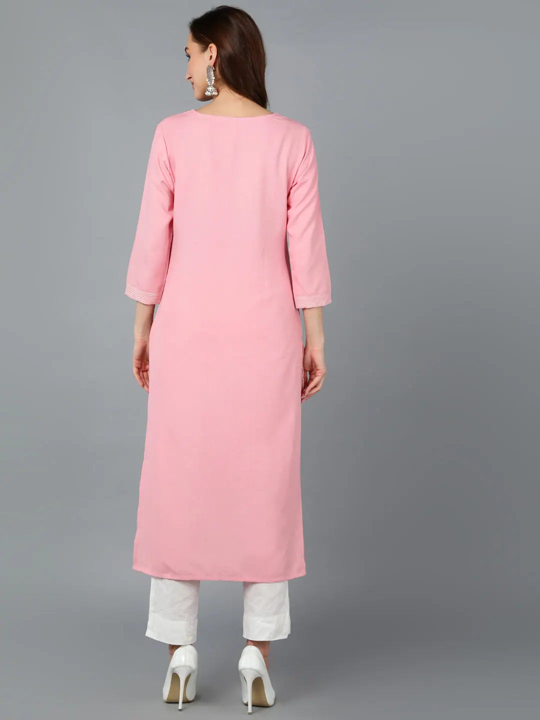 Rose Pink Embroidered Kurta - Elegant Indian Kurta Ladies