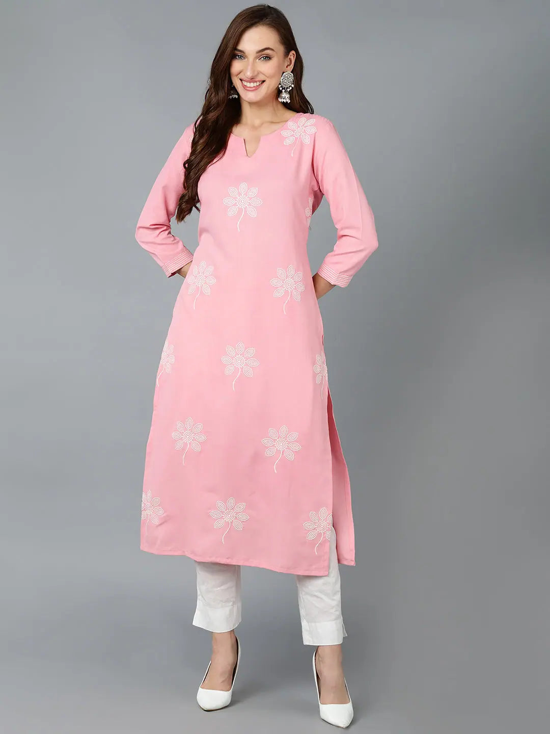 Rose Pink Embroidered Kurta - Elegant Indian Kurta Ladies