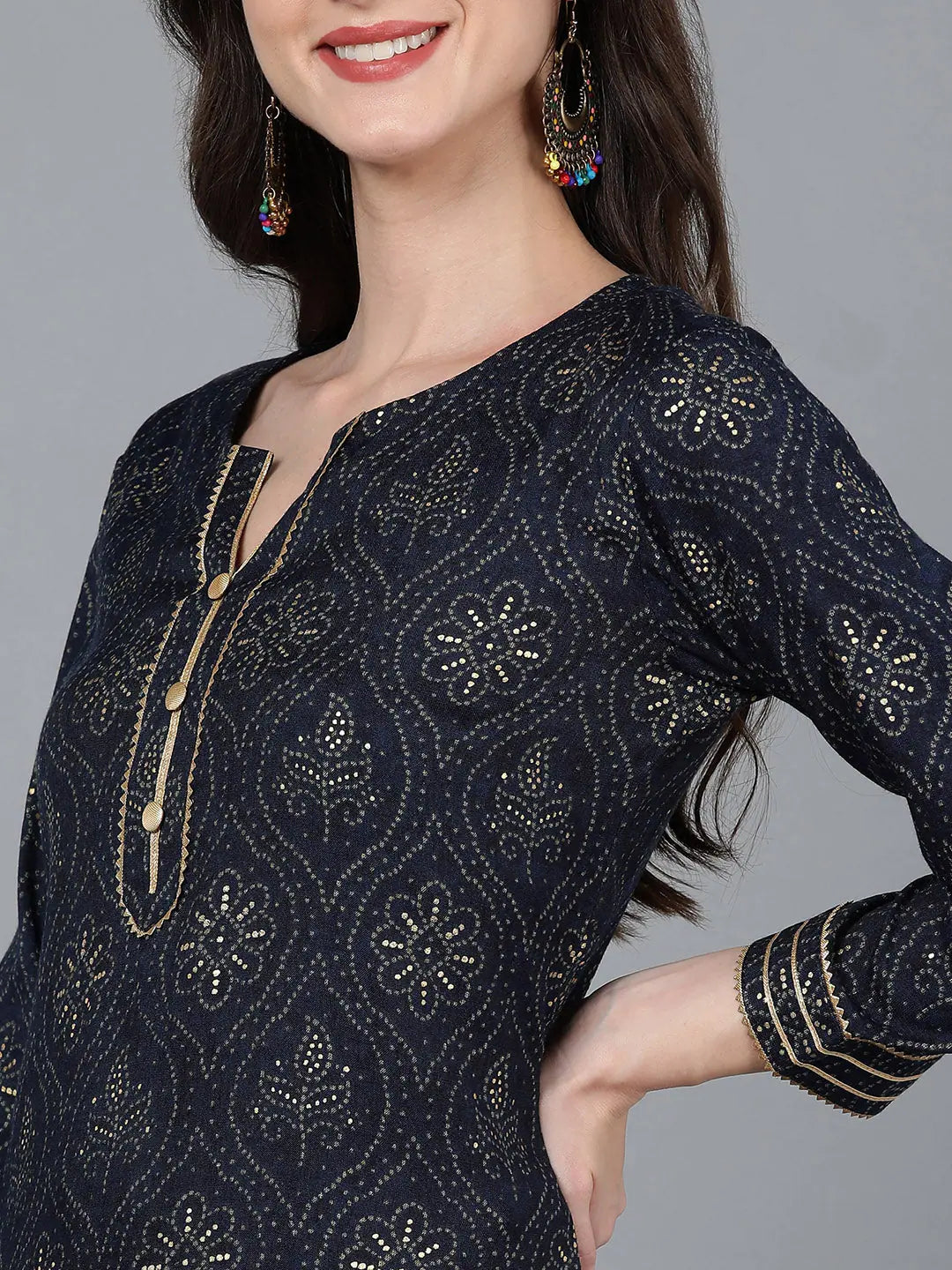 Silk Blend Ethnic Kurta: Printed Indian Kurtas for Women