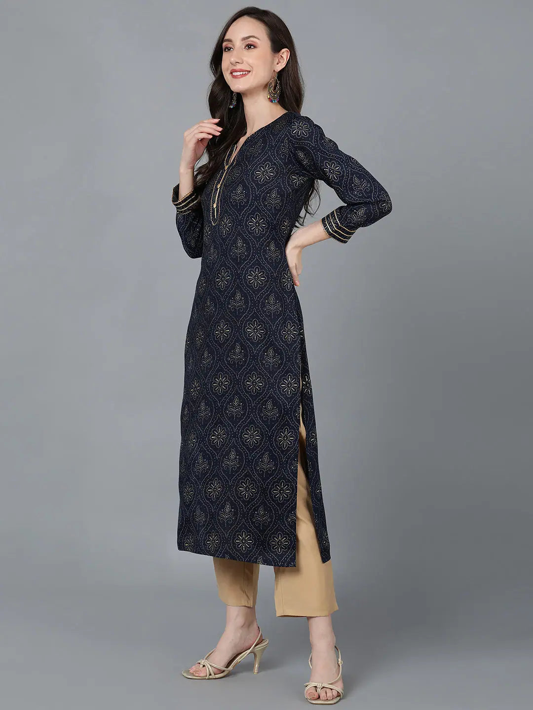 Silk Blend Ethnic Kurta: Printed Indian Kurtas for Women