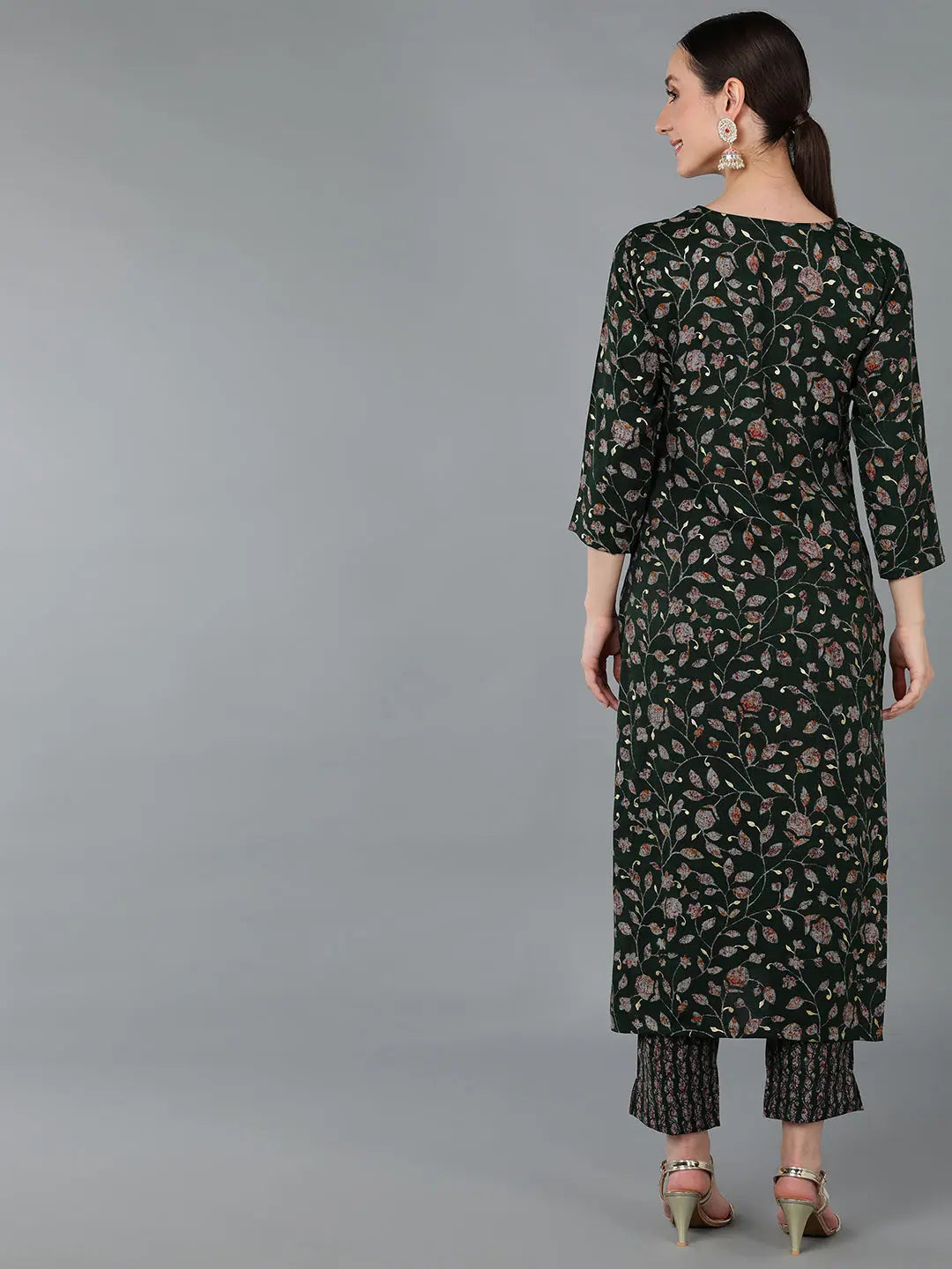 Green Silk Blend Printed Indian Kurta for Ladies - Shop Now!