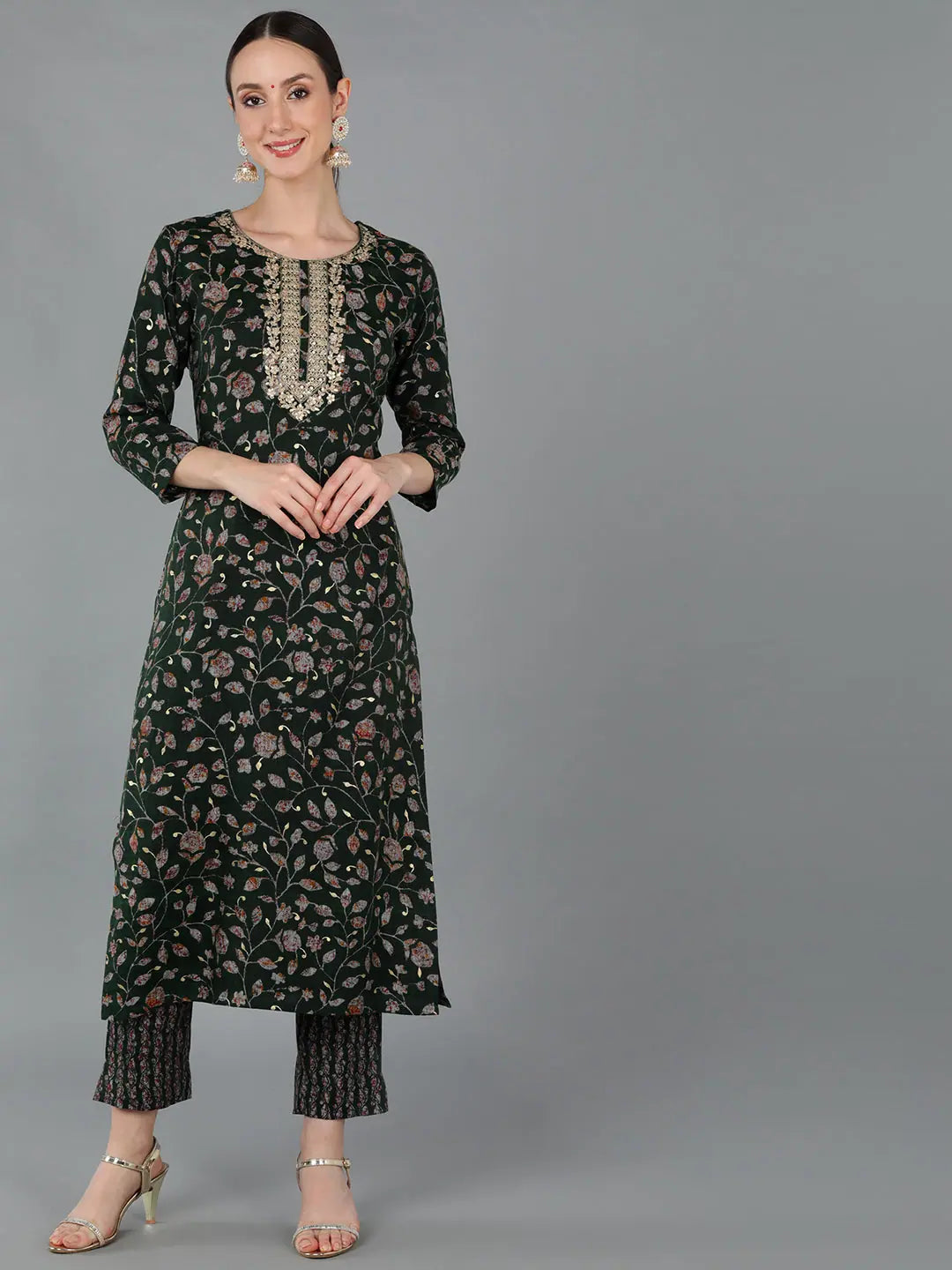 Green Silk Blend Printed Indian Kurta for Ladies - Shop Now!