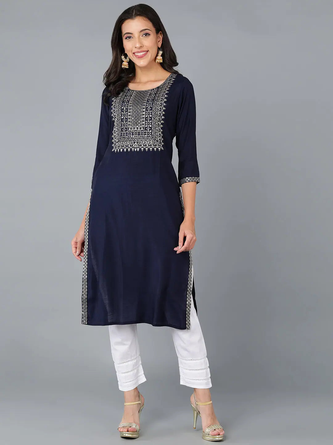 Silk Blend Solid Indian Kurta for Women - Elegant & Fancy