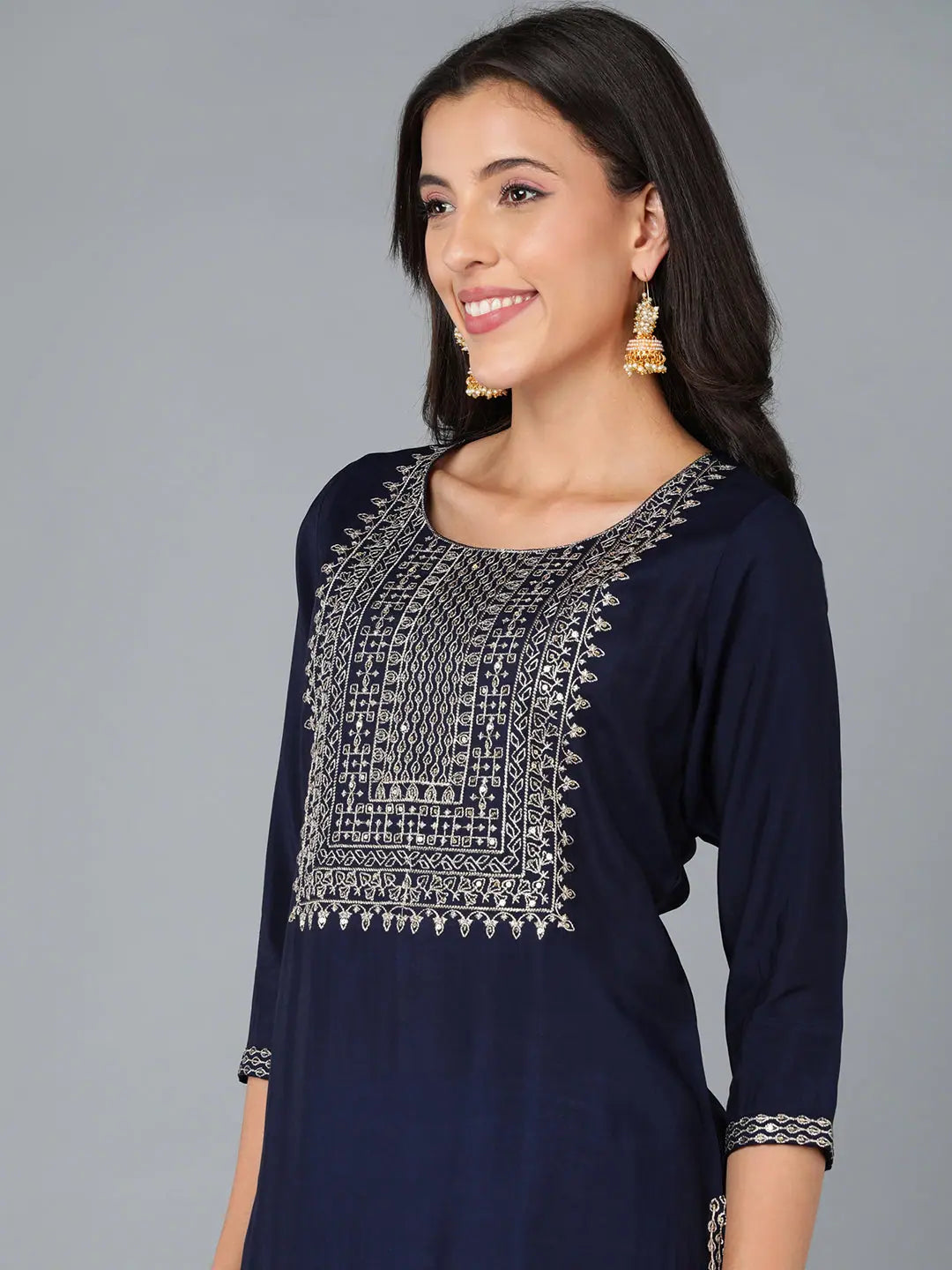 Silk Blend Solid Indian Kurta for Women - Elegant & Fancy
