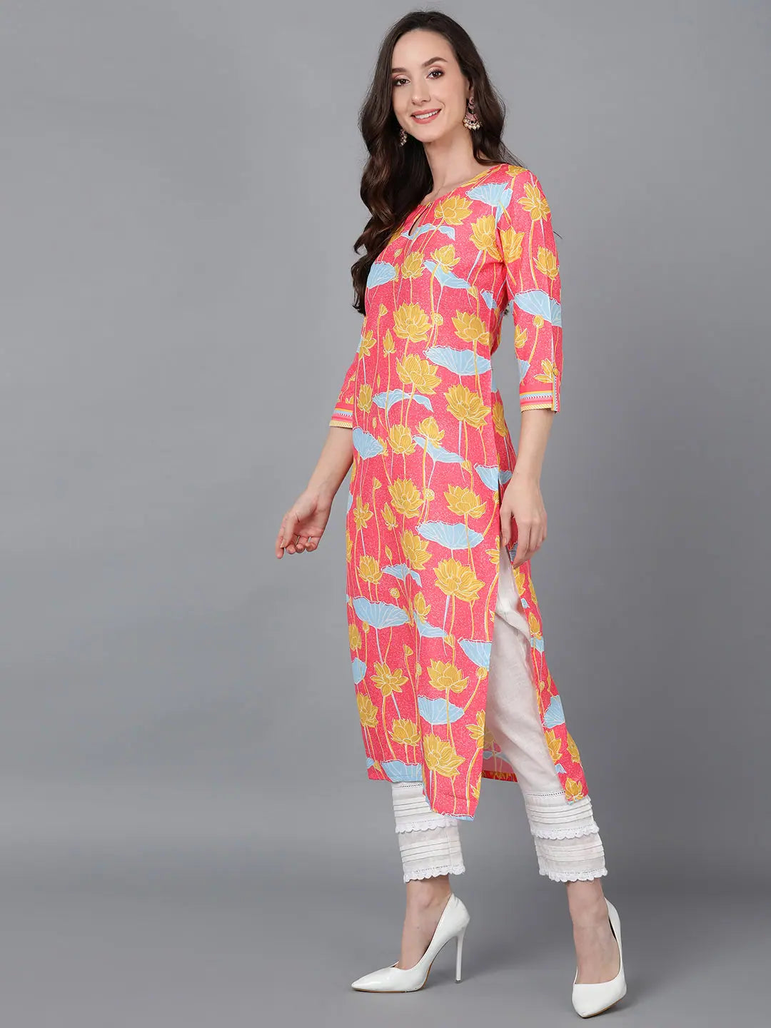 Floral Poly Silk Indian Kurta for Women | Ahika Fashion