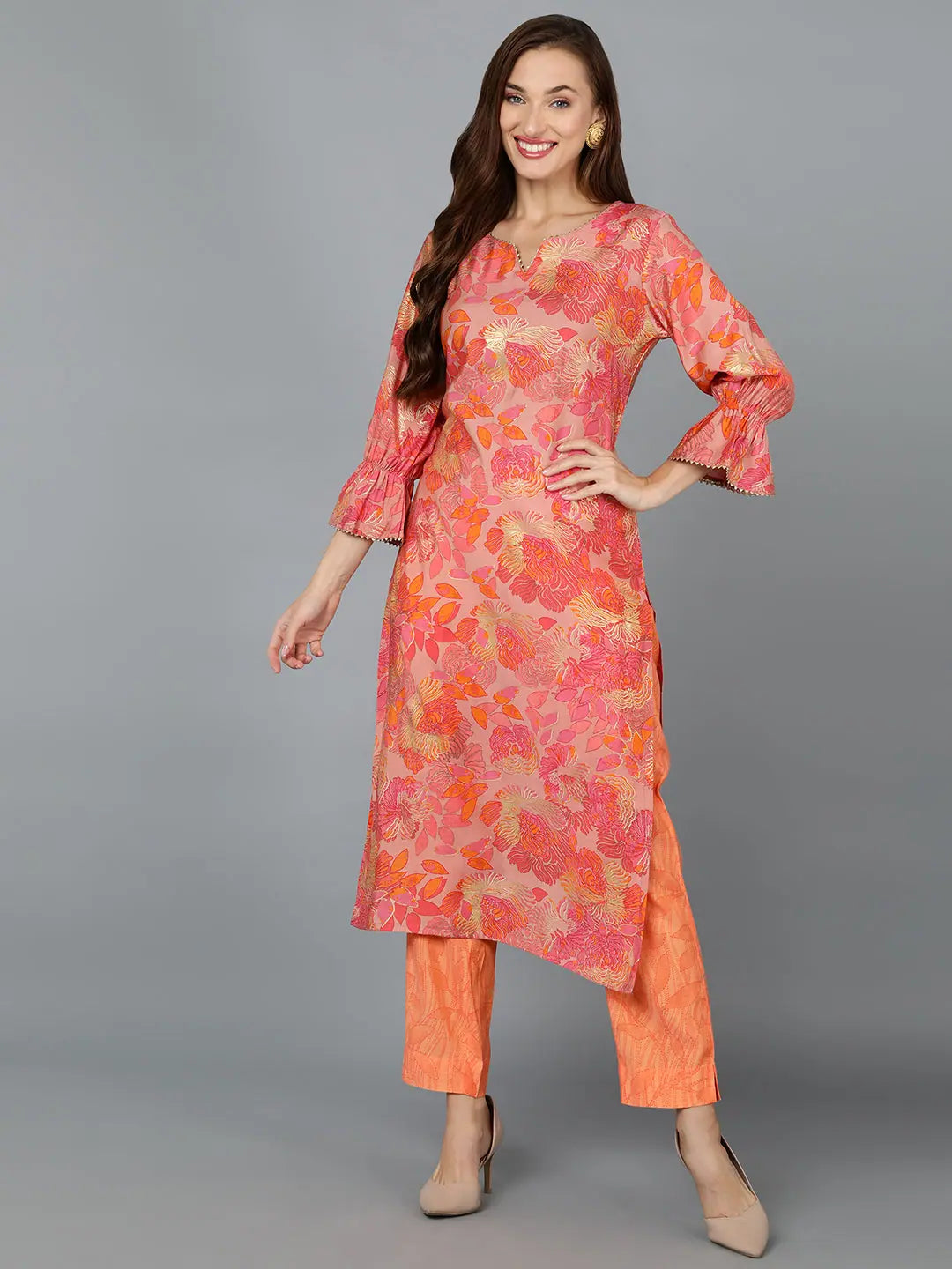 Elegant Silk Blend Floral Indian Kurta for Women by Ahika
