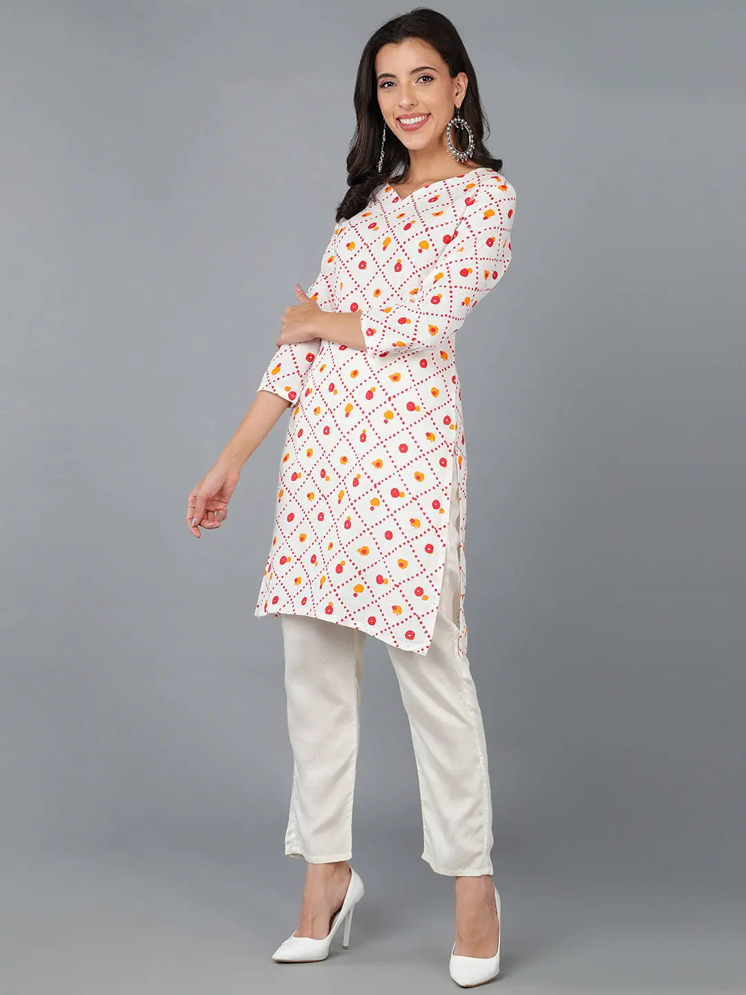 Cotton Geometric Print Indian Kurta for Women - Ahika