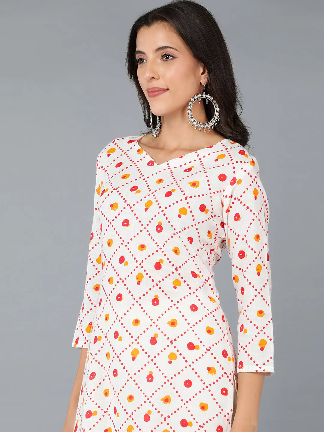 Cotton Geometric Print Indian Kurta for Women - Ahika