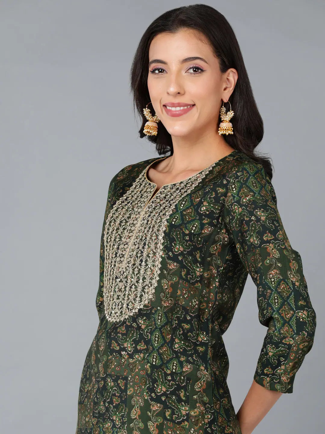 Elegant Embroidered Silk Blend Indian Kurta for Women