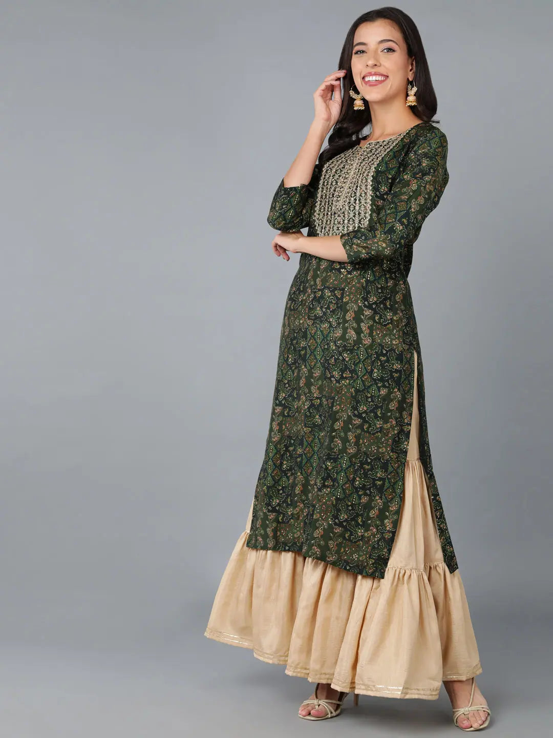 Elegant Embroidered Silk Blend Indian Kurta for Women
