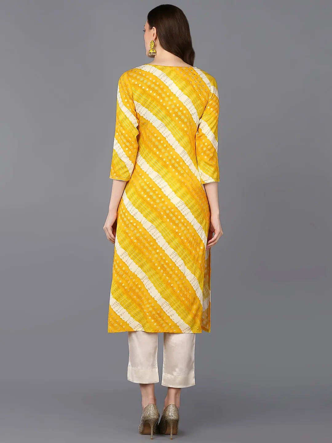 Yellow Laheriya Printed Kurta | Viscose Kurtis for Women