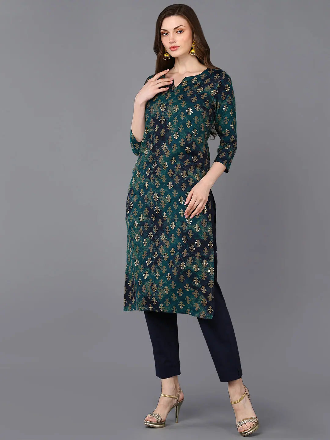 Blue Printed Silk Blend Indian Kurta | Stylish Kurtas for Women