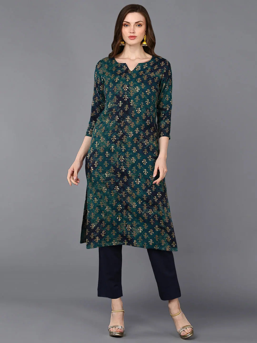 Blue Printed Silk Blend Indian Kurta | Stylish Kurtas for Women
