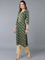 Viscose Rayon Green Laheriya Printed Kurta