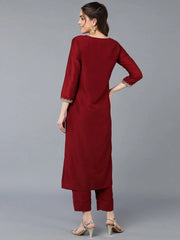 Silk Blend Maroon Embroidered Straight Kurta-VCK9385