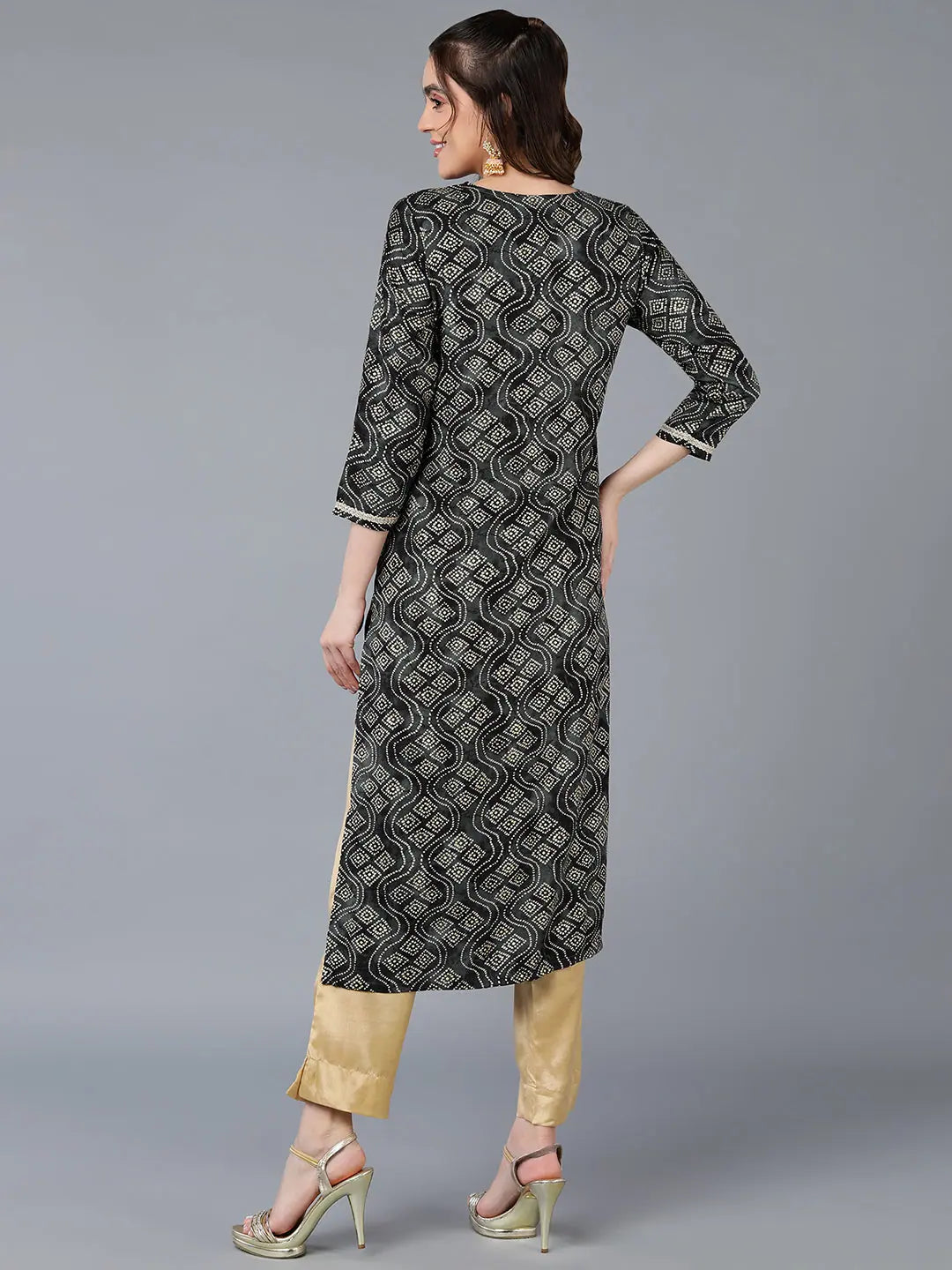 Black Bandhani Printed Kurta - Viscose Rayon Indian Kurtis