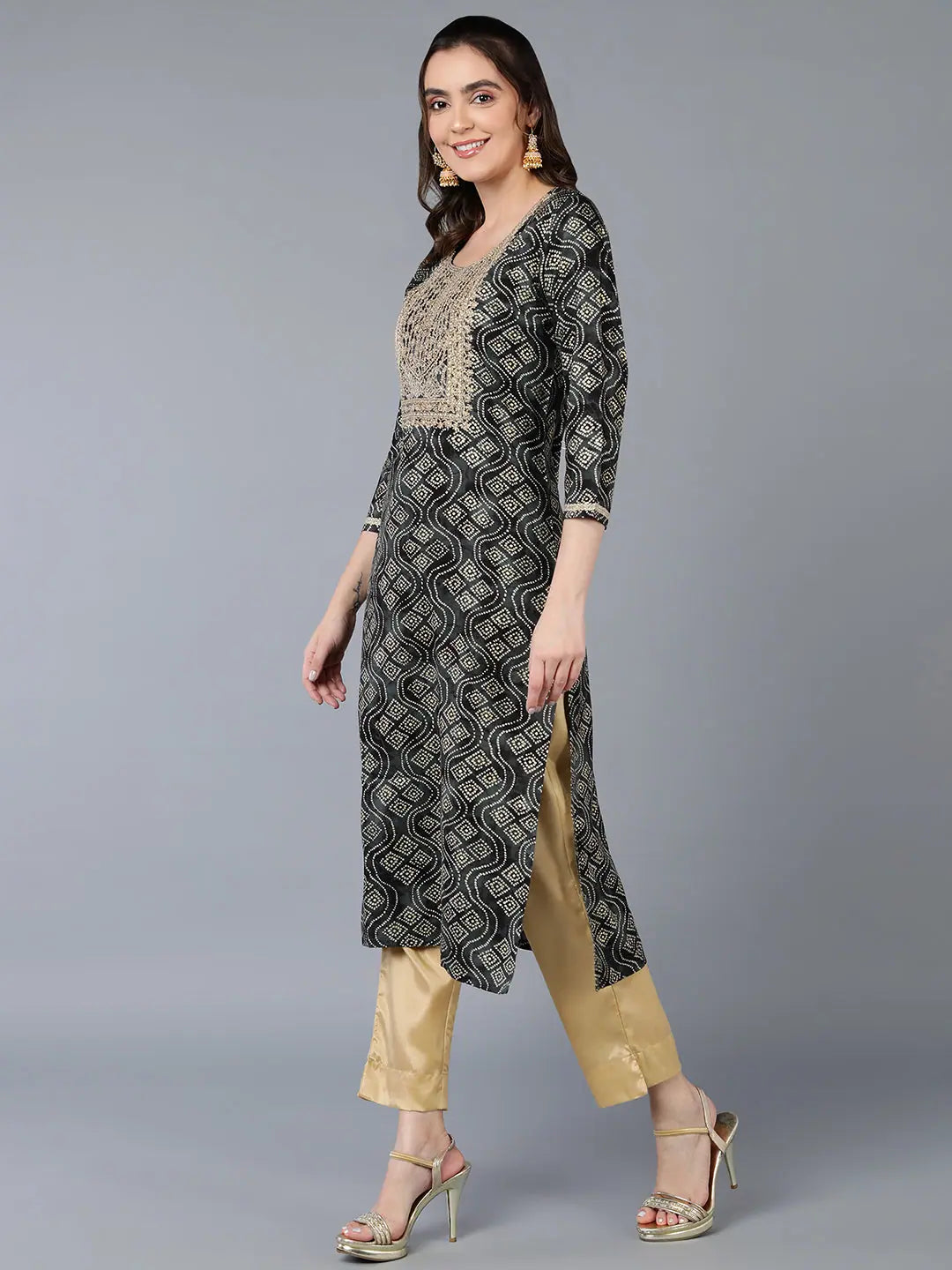 Black Bandhani Printed Kurta - Viscose Rayon Indian Kurtis