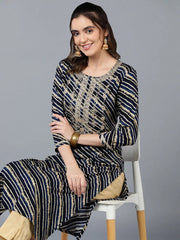 Viscose Rayon Navy Blue Laheriya Kurta