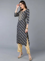 Viscose Rayon Navy Blue Laheriya Kurta