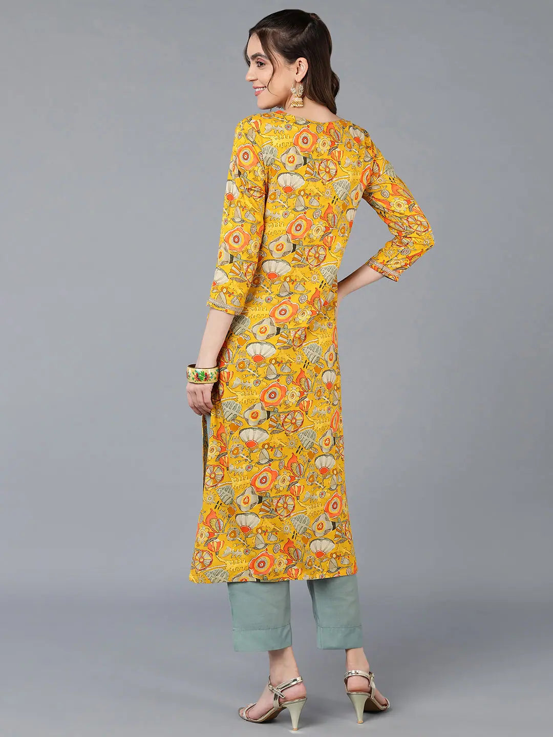Yellow Embroidered Kurta | Viscose Rayon Indian Kurta for Women