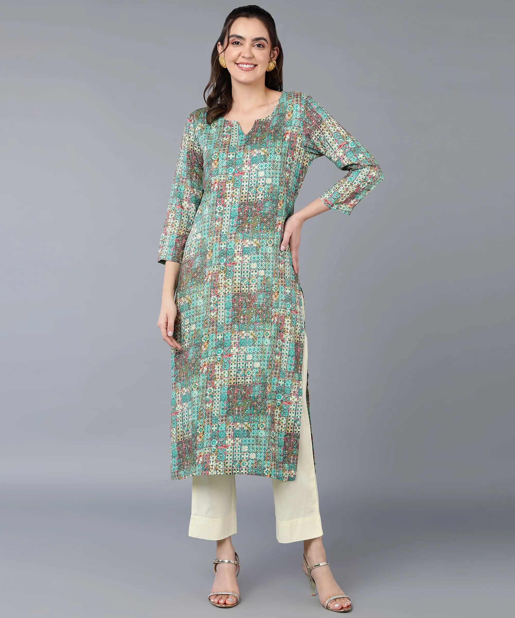 Green Cotton Blend Kurta - Stylish Indian Kurta for Women