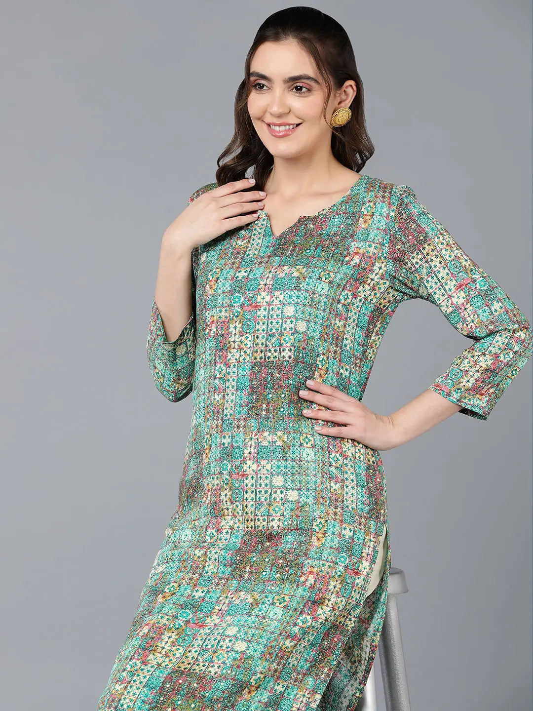 Green Cotton Blend Kurta - Stylish Indian Kurta for Women