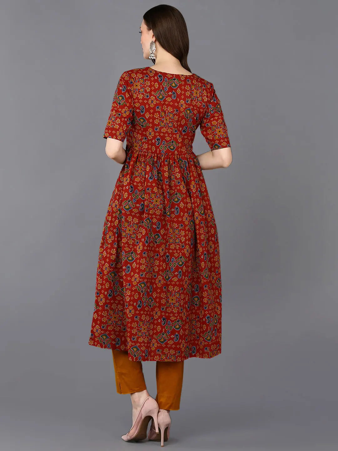 Yellow Floral Kurta - Viscose Rayon Indian Kurta for Women