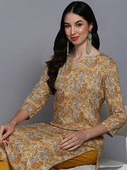 Viscose Rayon Yellow Floral Printed Kurta