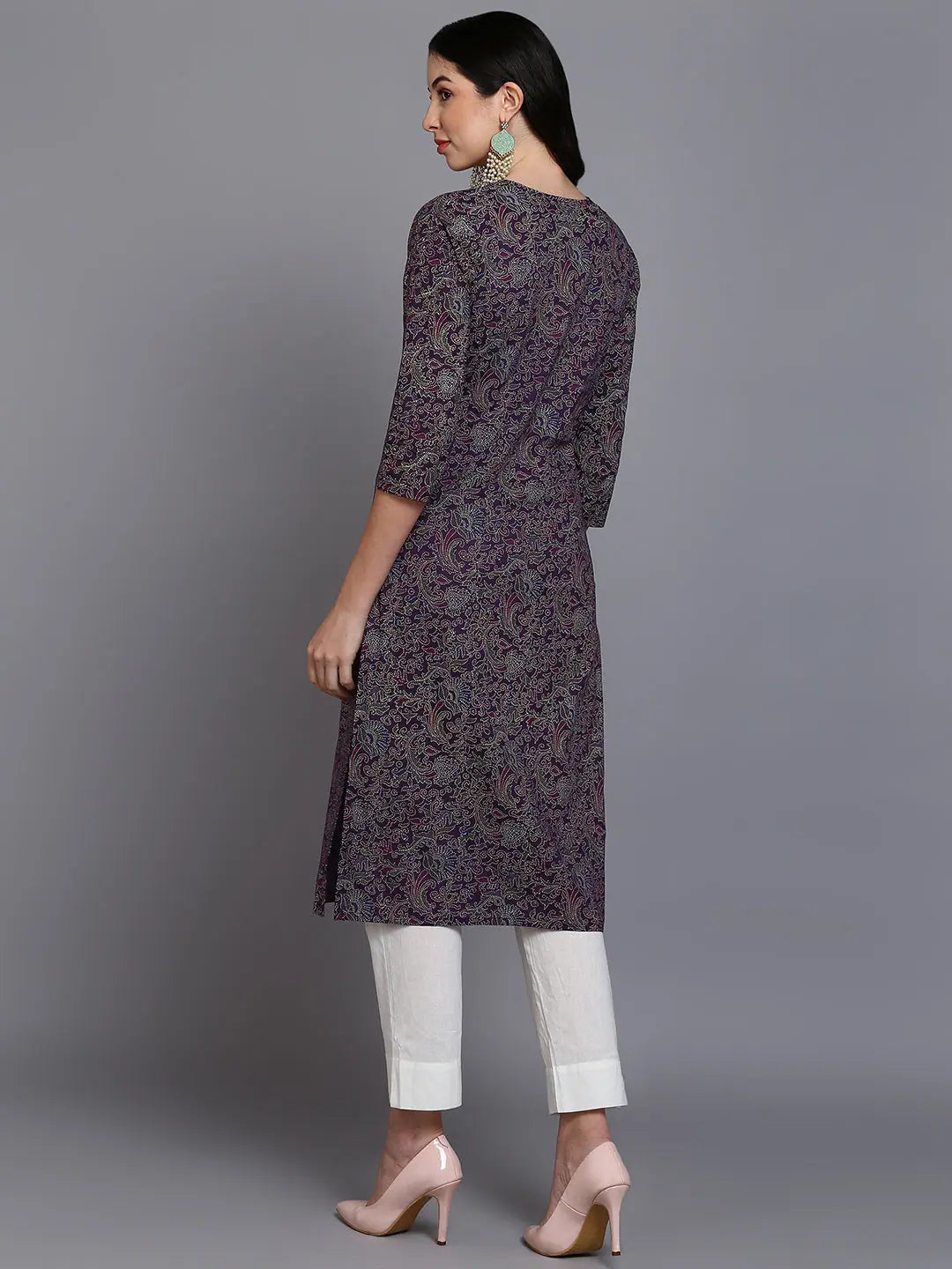Purple Cotton Printed Kurta - Ethnic Indian Kurtis for Women