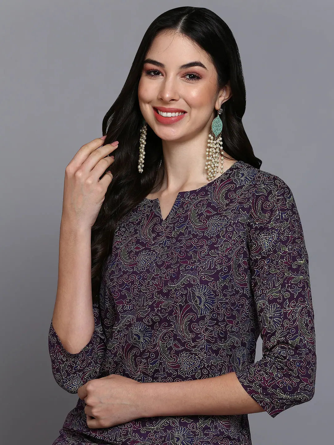 Purple Cotton Printed Kurta - Ethnic Indian Kurtis for Women
