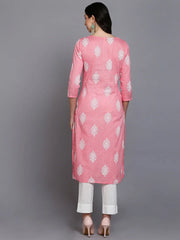 Pink Cotton Ethnic Motifs Printed Kurta