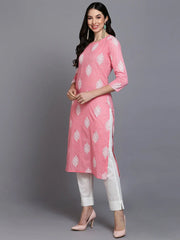 Pink Cotton Ethnic Motifs Printed Kurta