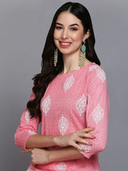 Pink Cotton Ethnic Motifs Printed Kurta