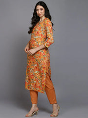 Viscose Rayon Orange Floral Printed Kurta-VCK9374