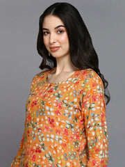 Viscose Rayon Orange Floral Printed Kurta-VCK9374