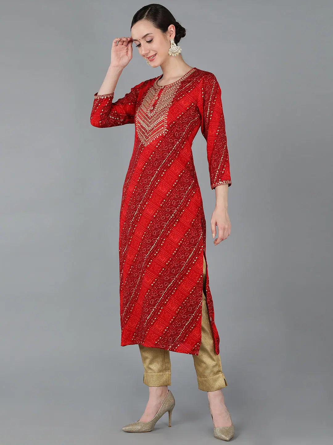 Geometric Print Indian Kurta for Women - Viscose Rayon Kurti