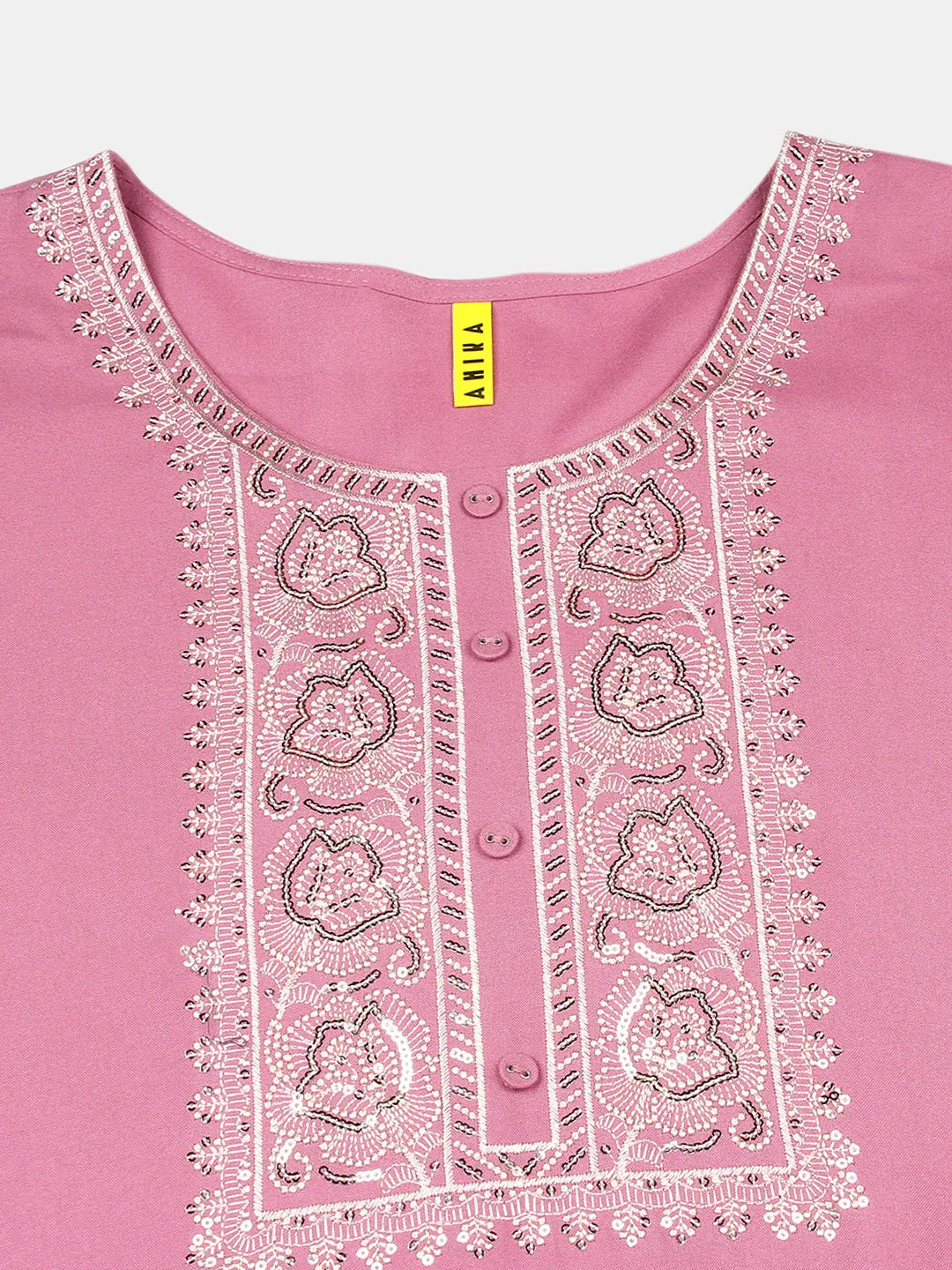 Rayon Embroidered Pink Indian Kurta - Straight Kurti for Women