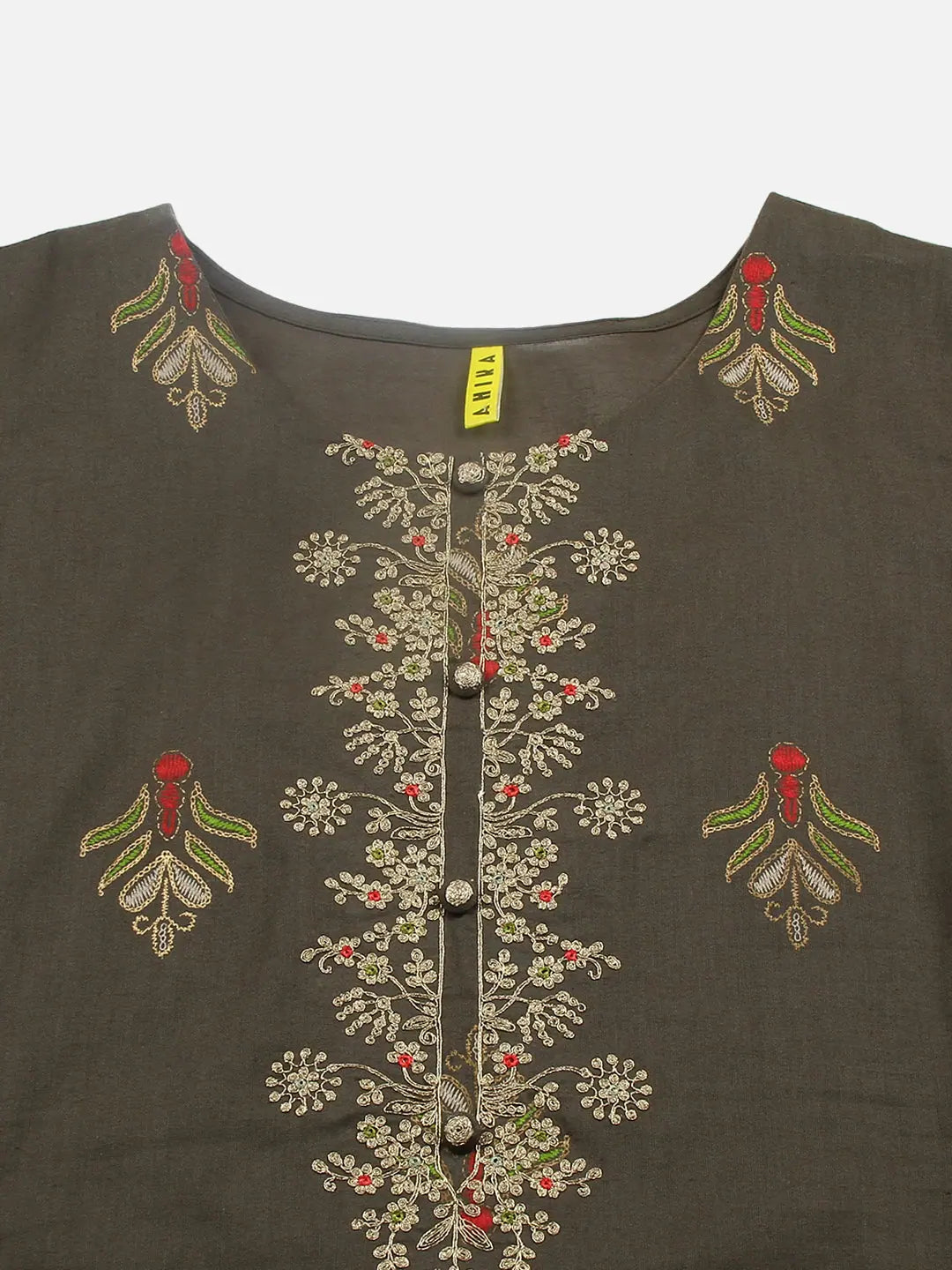 Elegant Embroidered Indian Kurta: Cotton Pine Green for Women