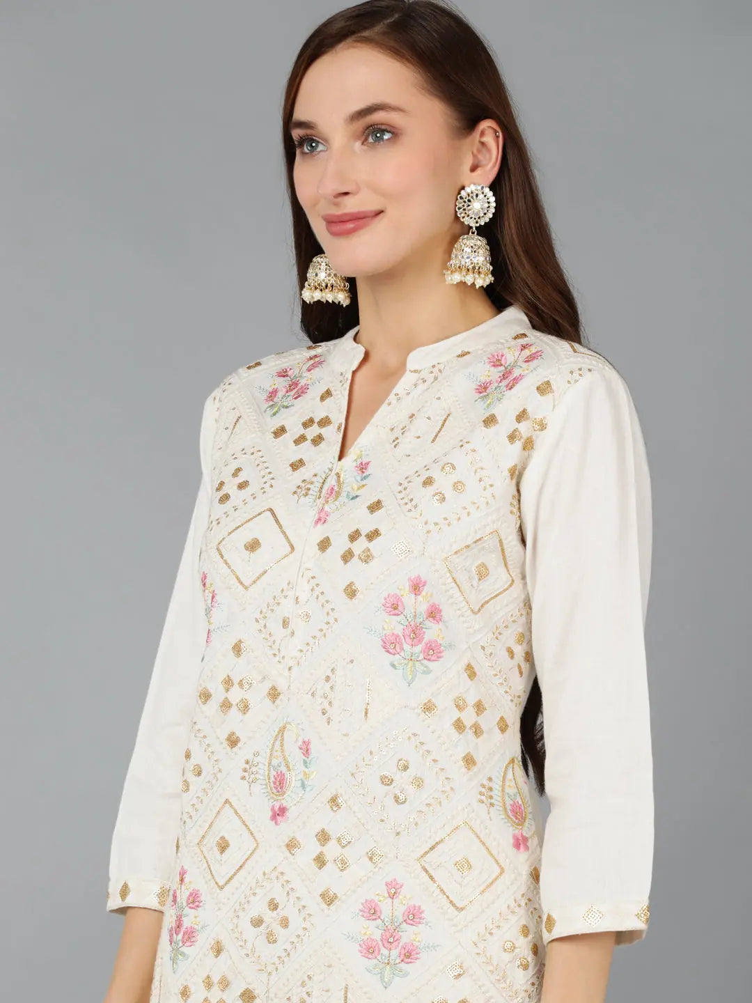 Cotton Embroidered Kurta Trouser Set - Women's Indian Style
