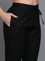 Cotton Black Embroidered Straight Kurta Pant With