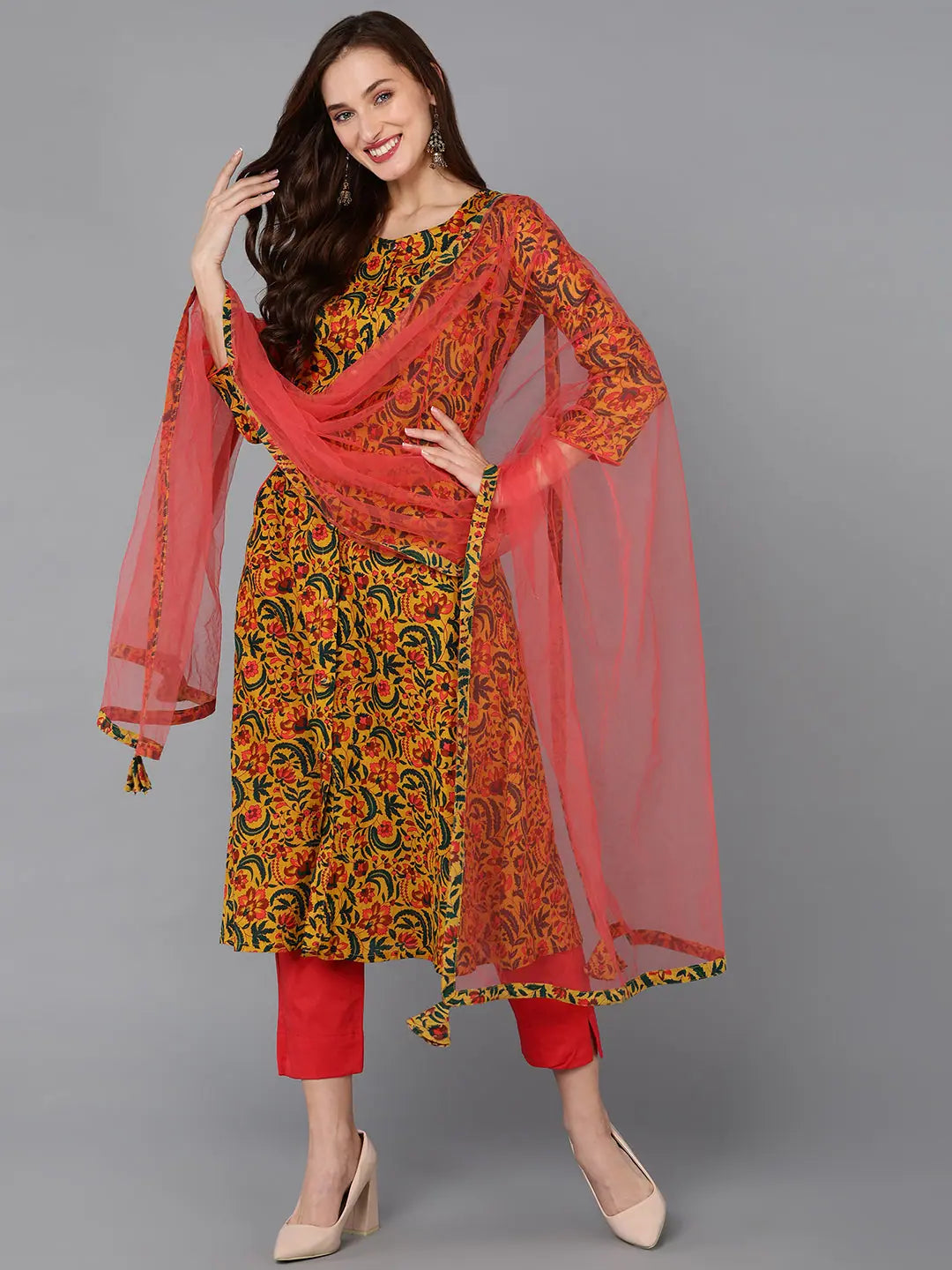 Women Pure Cotton Floral Printed Kurta-VKSKD1728