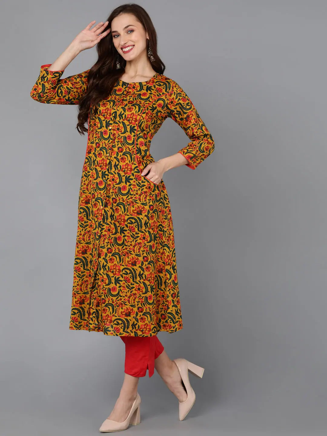 Pure Cotton Floral Printed Women's Kurta | Indian Kurta Sets