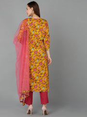 Women Cotton Blend Printed Floral Kurta-VKSKD1718