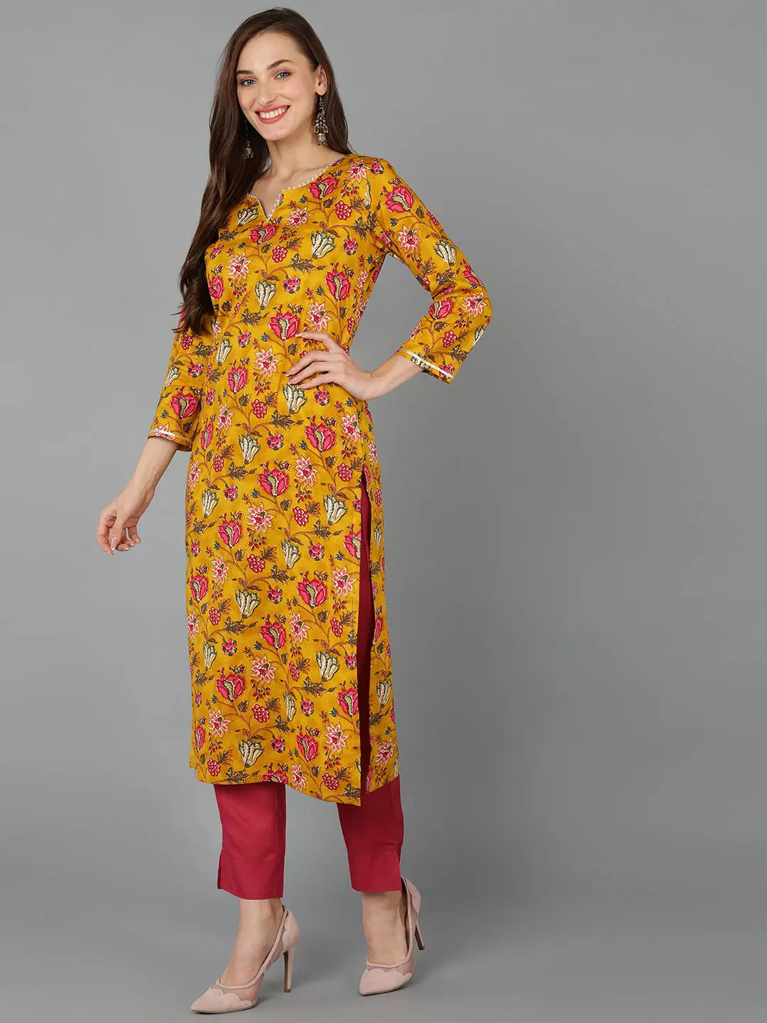 Printed Floral Cotton Blend Women's Kurta | Cotton Kurta Sets