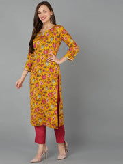 Women Cotton Blend Printed Floral Kurta-VKSKD1718