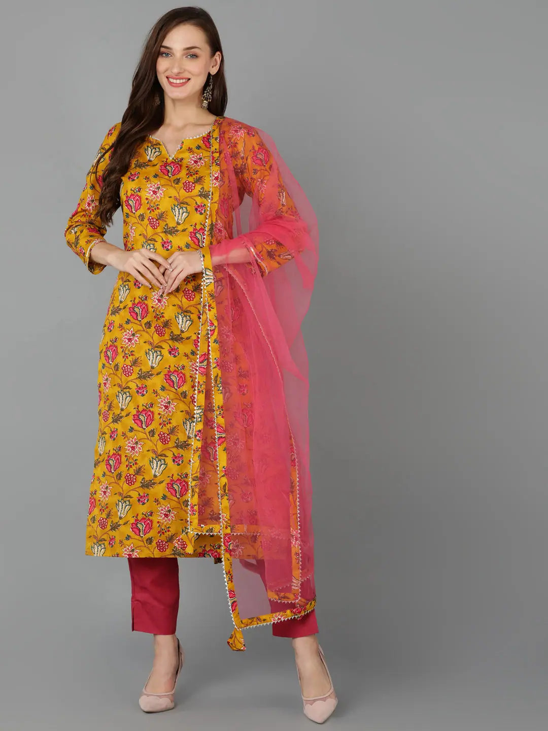 Printed Floral Cotton Blend Women's Kurta | Cotton Kurta Sets